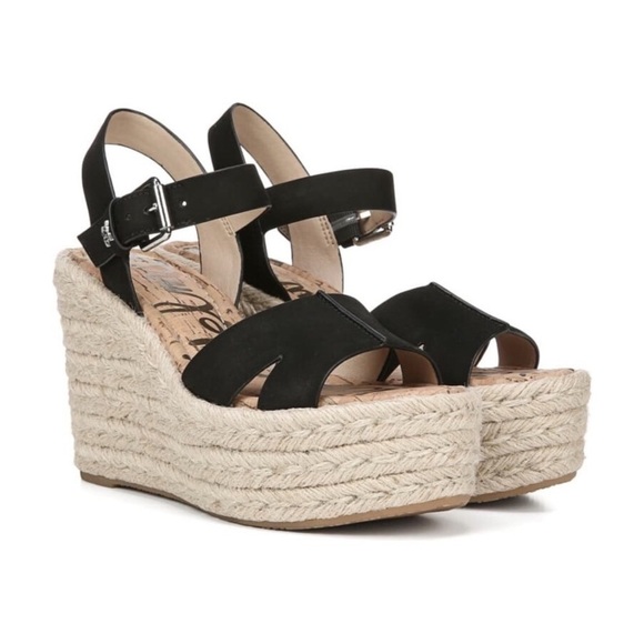 Sam Edelman Maura espadrille suede wedge sandals open-toe black womens 8 - Picture 1 of 10